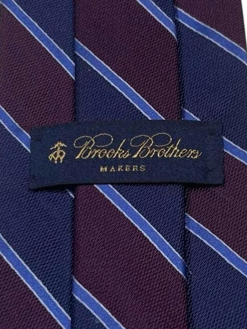 Brooks Brothers MAKERS Italy Pure SILK Tie Navy/Burgundy Stripes L60